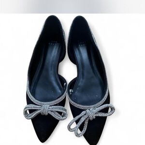 Target pointed Black Flats with rhinestone Silver Bow Detail & trim